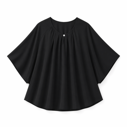 Set aus einfarbigem, locker sitzendem Oberteil und Rock aus Baumwollleinen in Übergröße mit Taschen - Bluse - Schwarz - 6XL - image 19