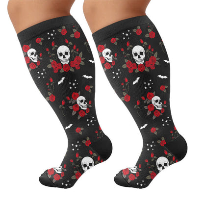 Plus Size Midnight Skull Floral Kompressionsstrümpfe - Schwarz - 4XL - image 9