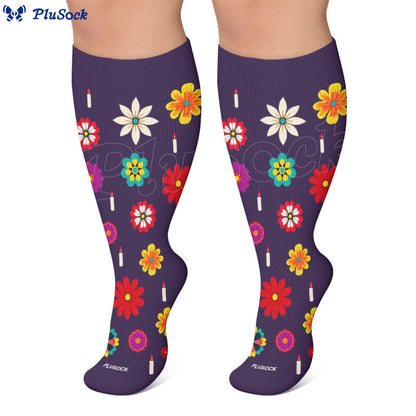 Plus Size Midnight Skull Floral Kompressionsstrümpfe - image 5