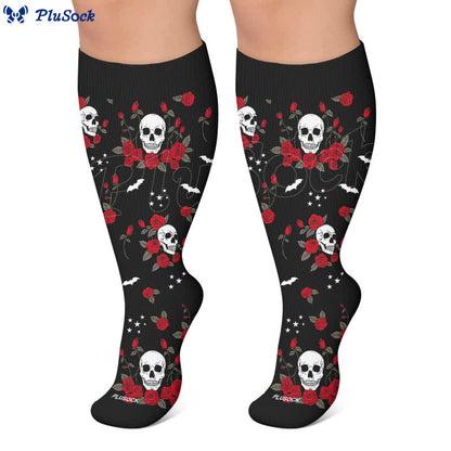 Plus Size Midnight Skull Floral Kompressionsstrümpfe - image 6