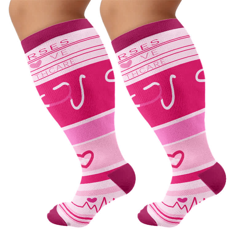 Kompressionsstrümpfe mit Krankenschwester-Print in Übergröße (3 Paar) - Rose - 4XL - image 10