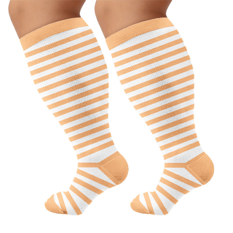 Kompressionsstrümpfe mit Retro-Dreifarbenstreifen in Übergröße - Orange (1 Paar) - 4XL - image 8