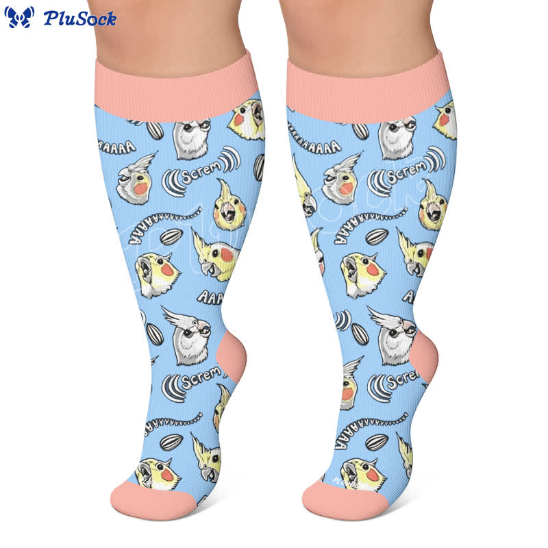 Kompressionsstrümpfe mit Katzen- und Papageienmotiv in Übergröße - image 5