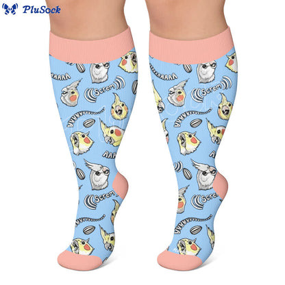 Kompressionsstrümpfe mit Katzen- und Papageienmotiv in Übergröße - image 5