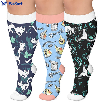 Kompressionsstrümpfe mit Katzen- und Papageienmotiv in Übergröße - image 0