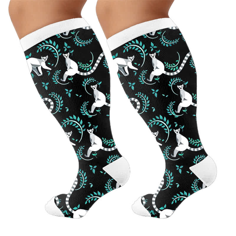 Kompressionsstrümpfe mit Katzen- und Papageienmotiv in Übergröße - Schwarz (1 Paar) - 4XL - image 10