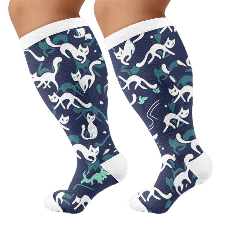 Kompressionsstrümpfe mit Katzen- und Papageienmotiv in Übergröße - Blau (1 Paar) - 4XL - image 8