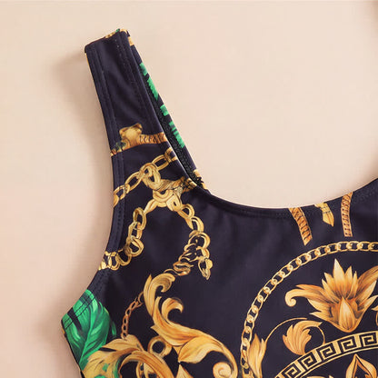 Badeanzug mit breitem, gemustertem Ausschnitt und Trägern - image 4