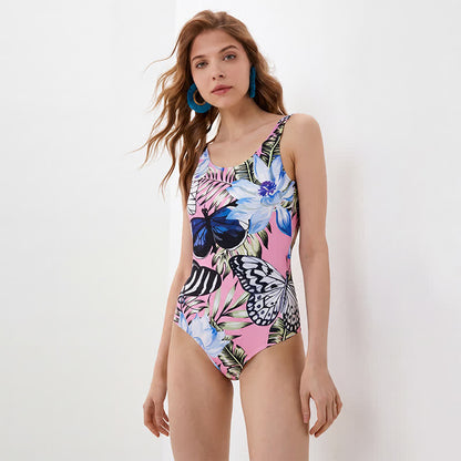 Badeanzug mit tropischem Leoparden-, Blumen- und Katzenmuster - Rosa - 4XL - image 2