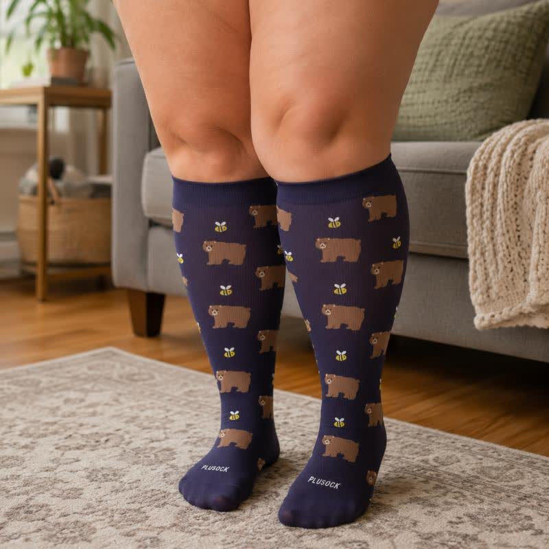 Plus Size Niedliche Bären Kompressionsstrümpfe - image 1