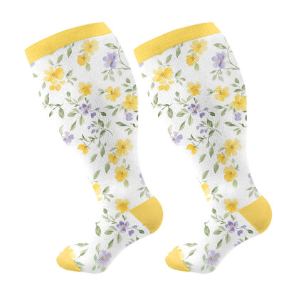 Kompressionsstrümpfe mit Blumenmuster in Übergröße - Gelb - 4XL - image 9