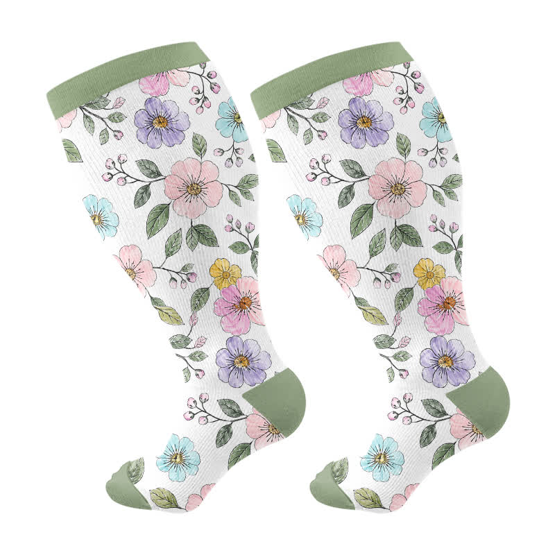 Kompressionsstrümpfe mit Blumenmuster in Übergröße - Grün - 4XL - image 10