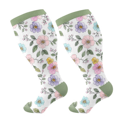 Kompressionsstrümpfe mit Blumenmuster in Übergröße - Grün - 4XL - image 10