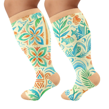 Boho-Kompressionsstrümpfe in Übergröße mit Blumenmuster - Gelb (1 Paar) - 4XL - image 8