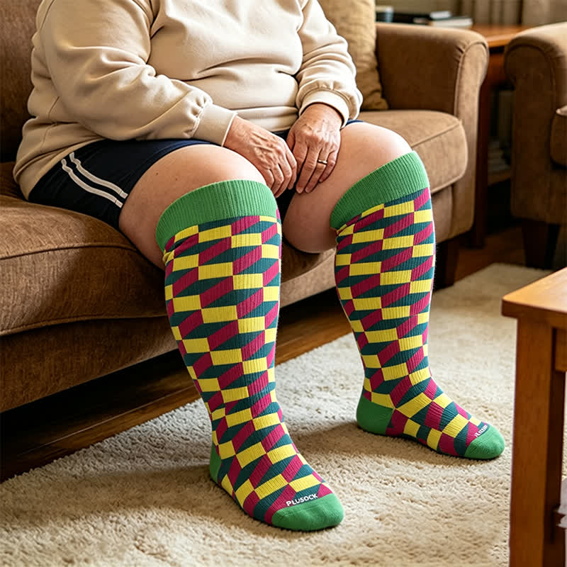 Kompressionsstrümpfe in Übergröße mit Farbblockstreifen - Grün (1 Paar) - 4XL - image 3