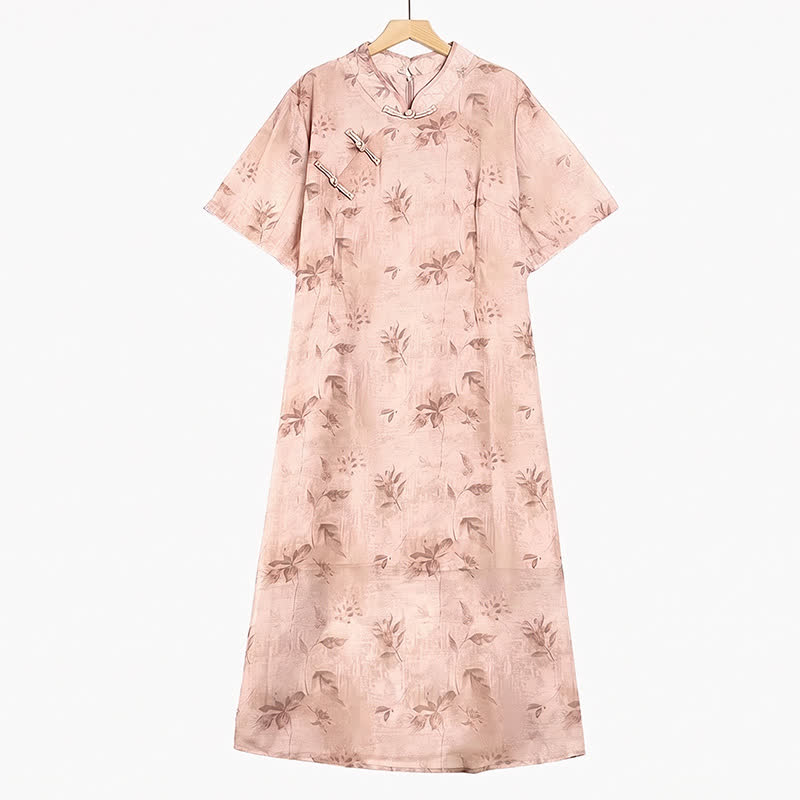 Midikleid mit Blumenmuster, Stehkragen und kurzen Ärmeln - Rosa - 6XL - image 0