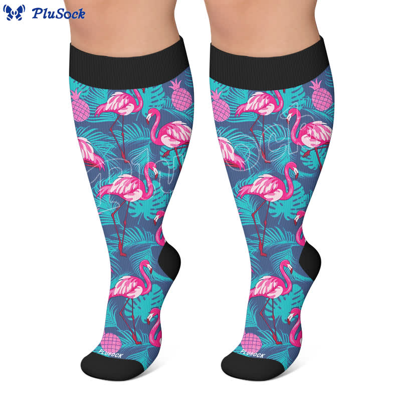 Kompressionsstrümpfe mit Flamingostreifen in Übergröße - image 6