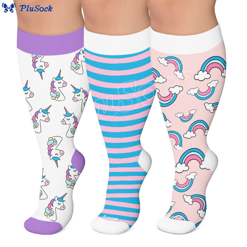Bunte Einhorn-Kompressionsstrümpfe in Übergröße - image 0