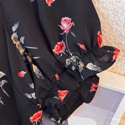 Schwarzes Midikleid mit Blumenmuster in Übergröße - image 2