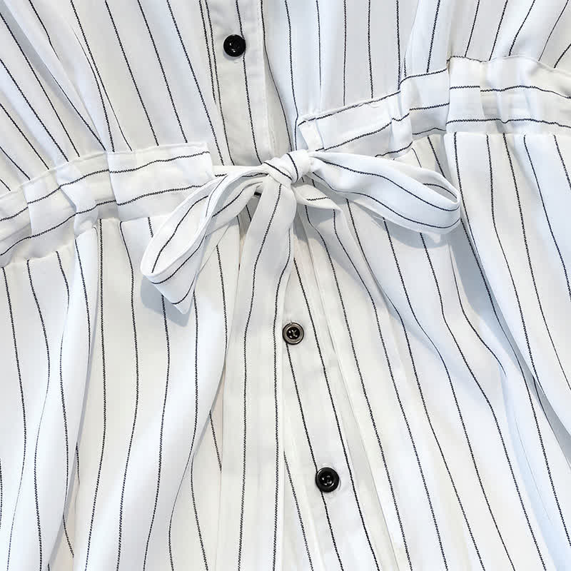 Gestreiftes Midikleid mit Gürtel in Übergröße - image 3
