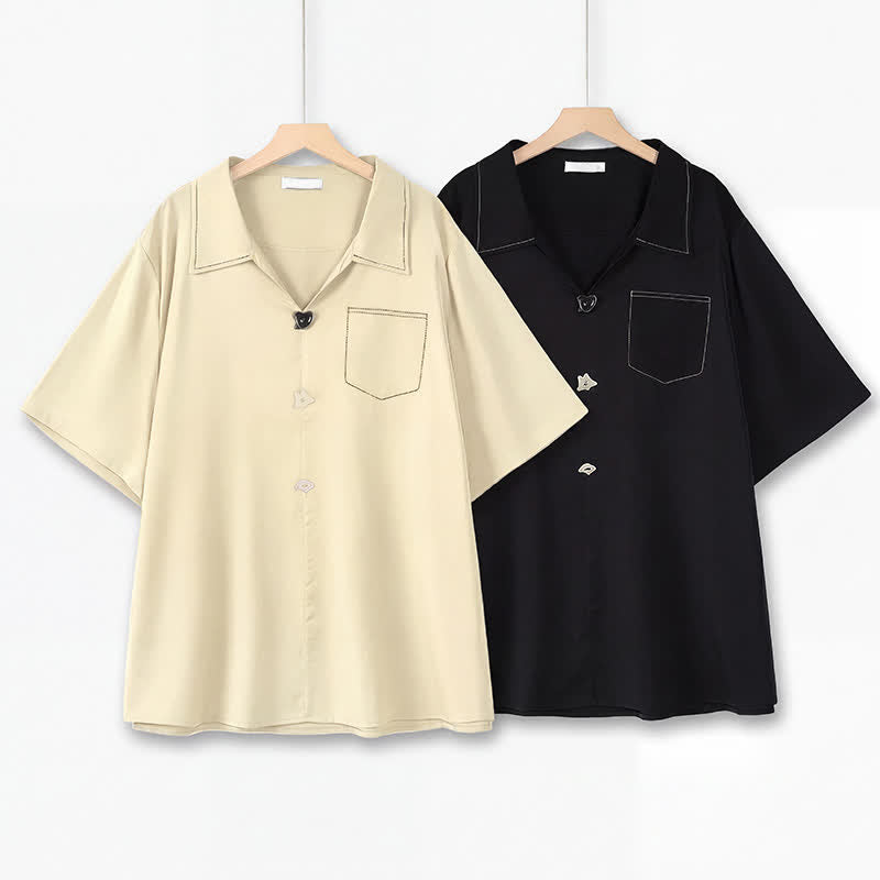 Bluse in Übergröße mit Kontrastnähten und Campkragen - image 0