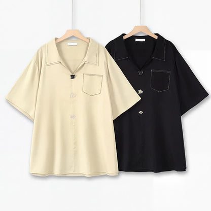 Bluse in Übergröße mit Kontrastnähten und Campkragen - image 0