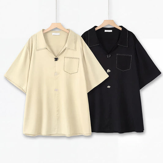Bluse in Übergröße mit Kontrastnähten und Campkragen - image 0