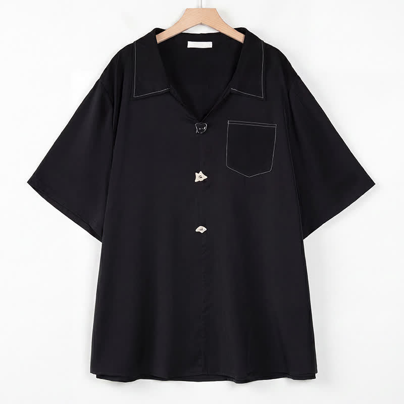 Bluse in Übergröße mit Kontrastnähten und Campkragen - Schwarz - 4XL - image 6