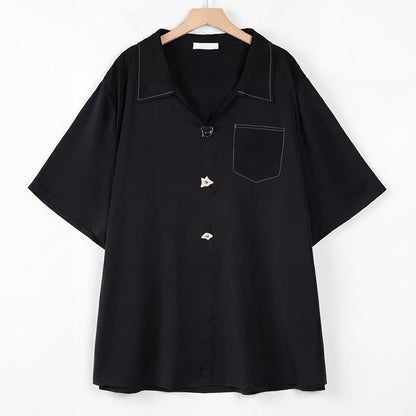 Bluse in Übergröße mit Kontrastnähten und Campkragen - Schwarz - 4XL - image 6