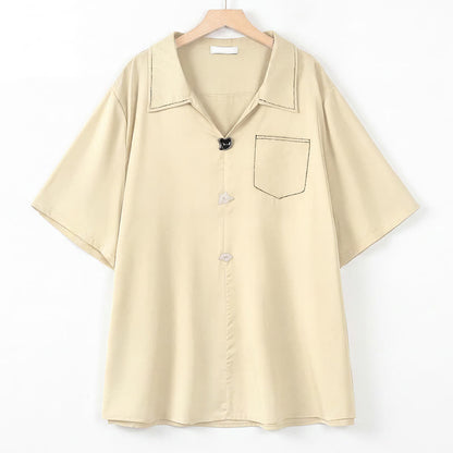 Bluse in Übergröße mit Kontrastnähten und Campkragen - Aprikose - 4XL - image 7