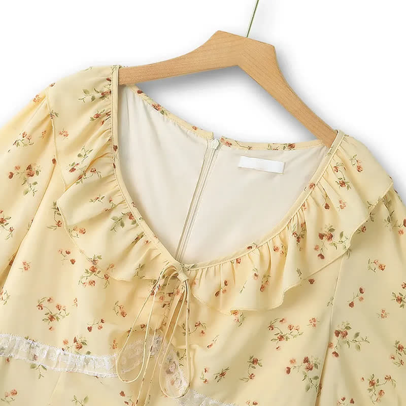 Plus Size Vintage Midikleid mit zartem Blumenmuster und Bindekragen - image 1