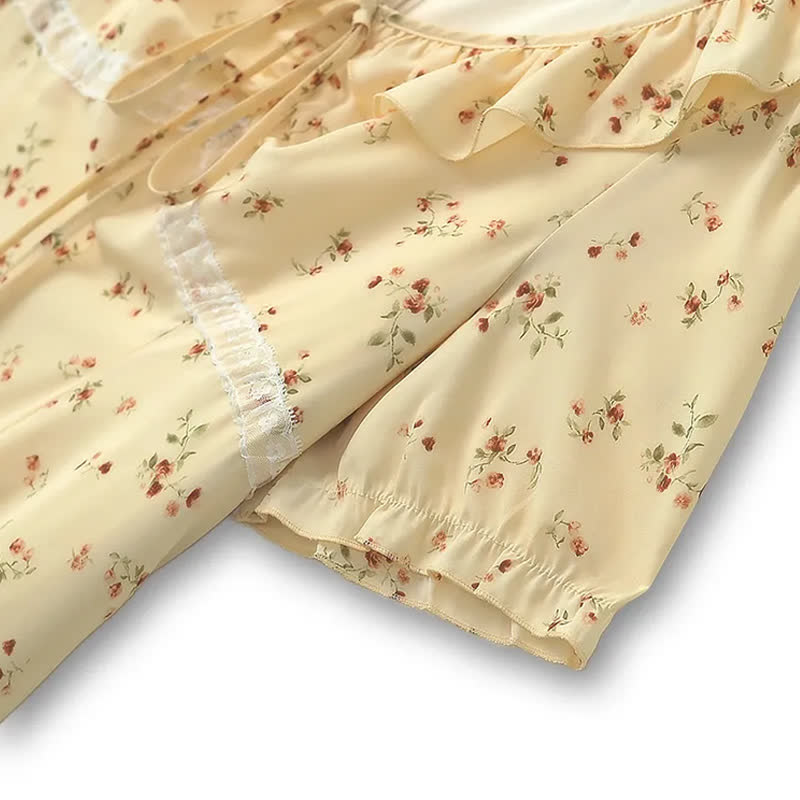 Plus Size Vintage Midikleid mit zartem Blumenmuster und Bindekragen - image 3