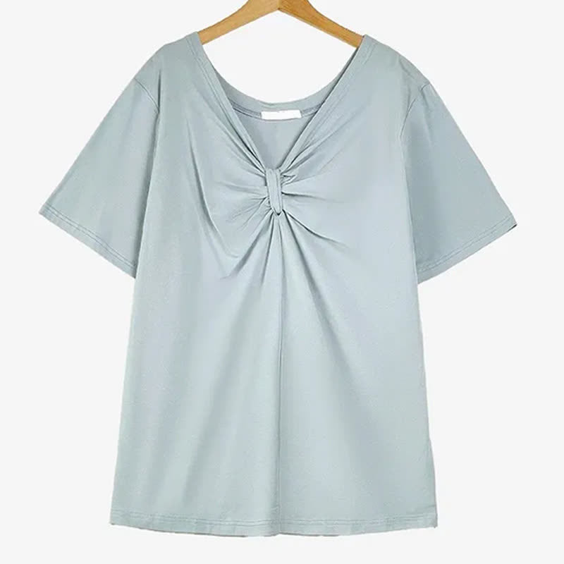 Plus Size Bluse aus dehnbarem Baumwollstoff mit Twist-Detail vorne und V-Ausschnitt - Blau - 6XL - image 6