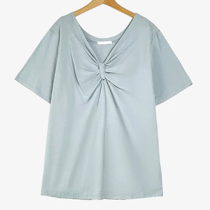 Plus Size Bluse aus dehnbarem Baumwollstoff mit Twist-Detail vorne und V-Ausschnitt - Blau - 6XL - image 6