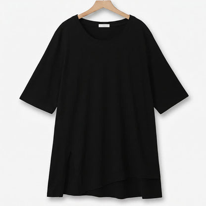 Plus Size Baumwoll-Stretch-T-Shirt mit Schlitz am Saum - Schwarz - 6XL - image 5