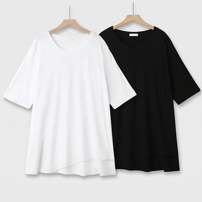 Plus Size Baumwoll-Stretch-T-Shirt mit Schlitz am Saum - image 0