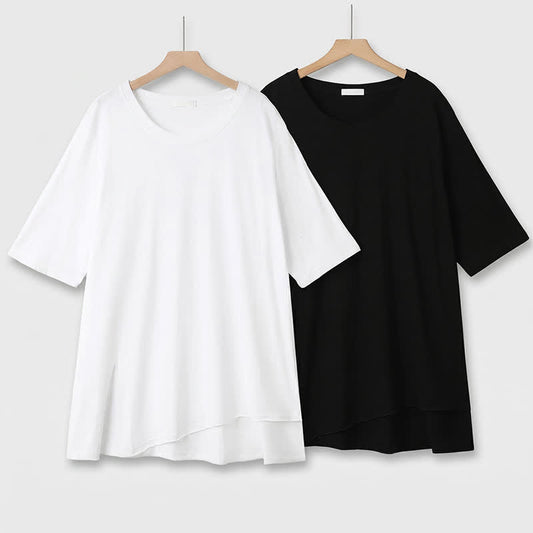 Plus Size Baumwoll-Stretch-T-Shirt mit Schlitz am Saum - image 0