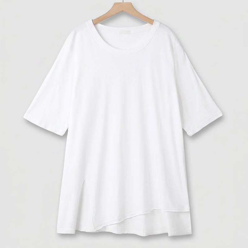 Plus Size Baumwoll-Stretch-T-Shirt mit Schlitz am Saum - Weiß - 6XL - image 6