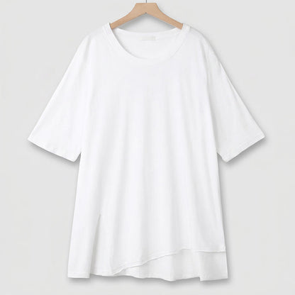 Plus Size Baumwoll-Stretch-T-Shirt mit Schlitz am Saum - Weiß - 6XL - image 6