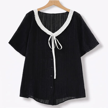 Rüschenoberteil in Übergröße mit Bindeband am Hals - Schwarz - 6XL - image 0