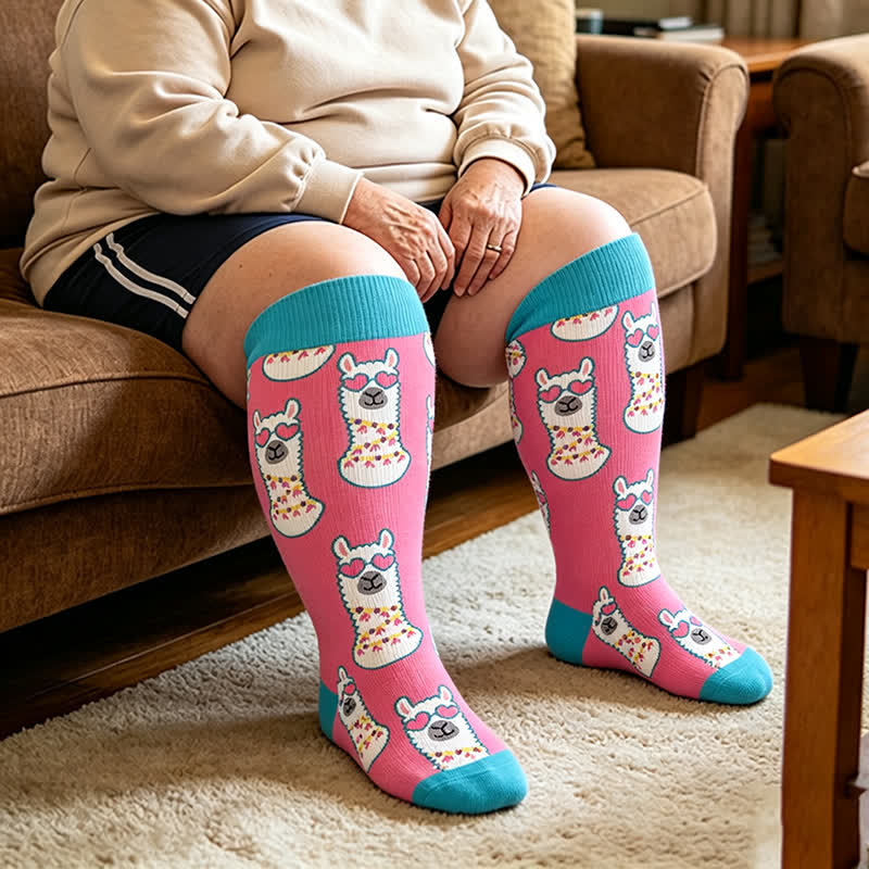 Kompressionsstrümpfe mit Kamelhaar in Übergröße - Rosa - 4XL - image 2