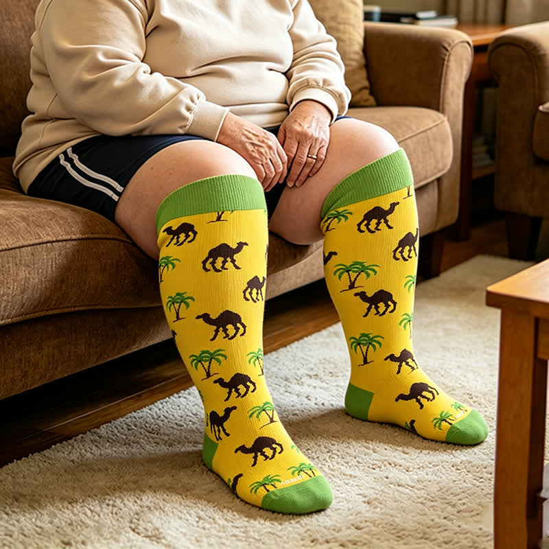 Kompressionsstrümpfe mit Kamelhaar in Übergröße - Gelb - 4XL - image 1