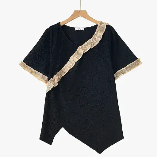 Set aus asymmetrischem Oberteil mit Rüschenbesatz und fließendem Midirock in Übergröße - Bluse - 6XL - image 4
