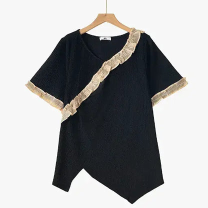 Set aus asymmetrischem Oberteil mit Rüschenbesatz und fließendem Midirock in Übergröße - Bluse - 6XL - image 4