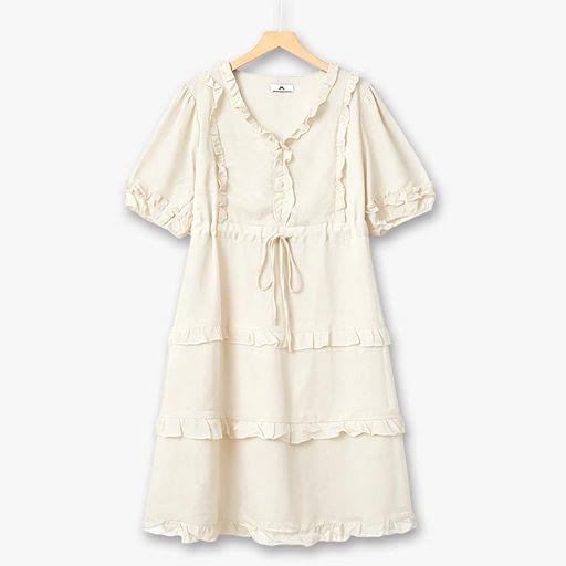 Romantisches Midikleid mit Stufenrüschen in Übergröße - Beige - 7XL - image 2