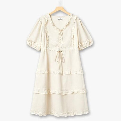 Romantisches Midikleid mit Stufenrüschen in Übergröße - Beige - 7XL - image 2