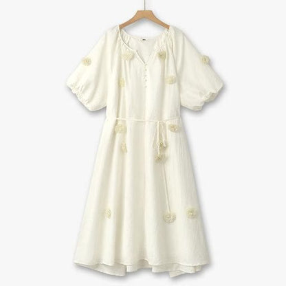 Weiches Boho-Midikleid in Elfenbein mit Quasten und Bindegürtel - Weiß - 6XL - image 0