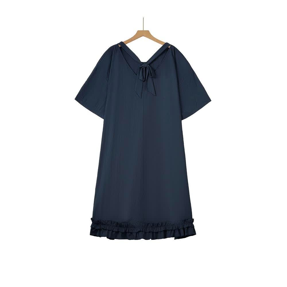 Plus Size marineblaues Midikleid mit Bindeband am Rücken und Rüschensaum - image 6