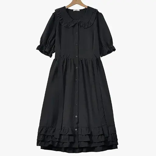 Midikleid in Übergröße mit Rüschenkragen und Knopfleiste - Schwarz - 6XL - image 0