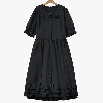 Midikleid in Übergröße mit Rüschenkragen und Knopfleiste - Schwarz - 6XL - image 0
